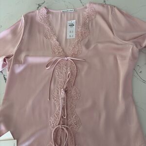 Abercrombie & Fitch Pink Lace Trim Blouse.